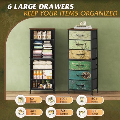 WLIVE Tall Dresser for Bedroom, 6 Drawer Dresser, Floral | 6 vertical fabric - Image 5