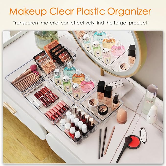 Criusia Drawer Organizer, 10 Pack Large Clear Plastic Set, 3 Size Versatile - Image 5