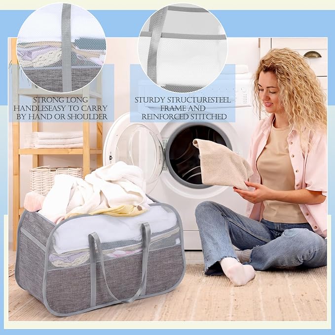 4 Pcs Collapsible Laundry Baskets, 95L Mesh Pop up Laundry Hampers - Image 3