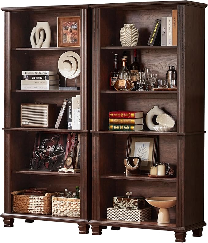 70" Tall Walnut Bookshelf, 5 Tier Wooden Book Shelf by SAVORLIFEFurniture