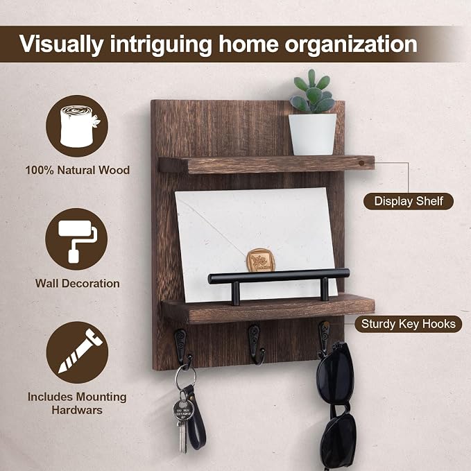 Key Holder Wall Mount, Mail Shelf Decor - Image 3