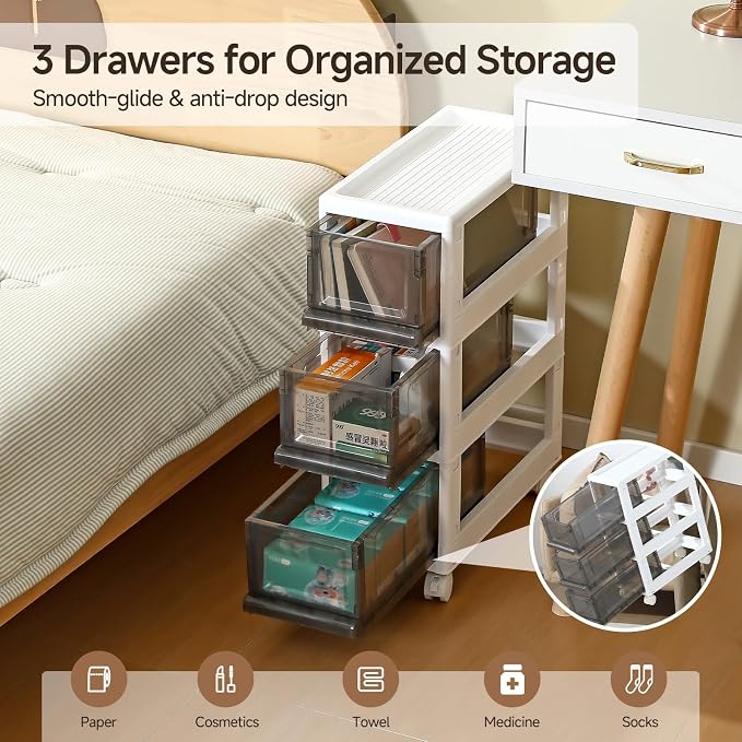 Plastic 3 Drawer Storage Organizer, Narrow Plastic Storage Drawers - Image 4