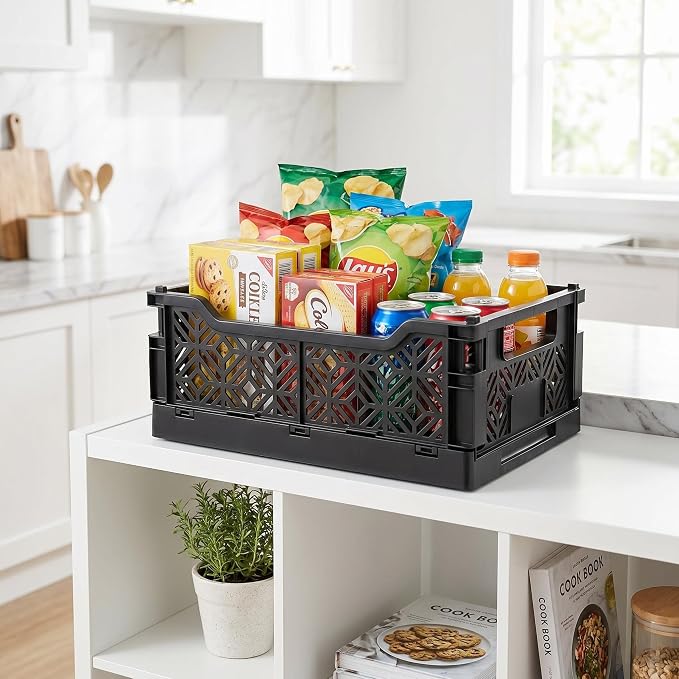 6-Pack Collapsible Plastic Storage Baskets, Stackable Bins - Image 6