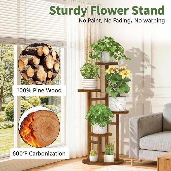 LASZOLA 4 Tiered Wood Plant Stand Indoor Corner, Flower Holder Rack Tall - Image 6