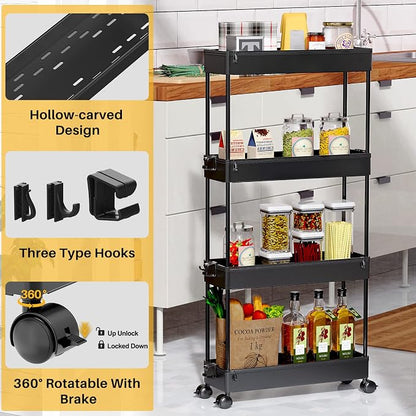 SPACEKEEPER Slim Rolling Storage Cart, 4 Tier Bathroom Cart Organizer, Mobile - Image 4