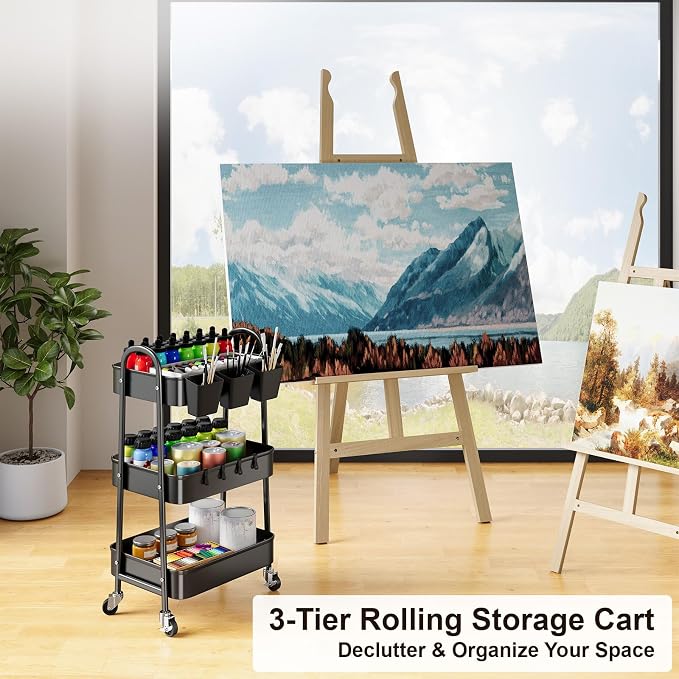 3 Tier Metal Rolling Cart with Lockable Wheels, Diaper Caddy - Image 6