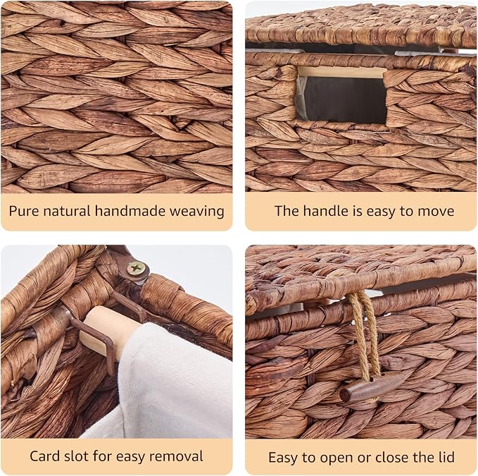 Handwoven Laundry Hamper with Lid, Natural Water Hyacinth Heightened Feet - Image 6