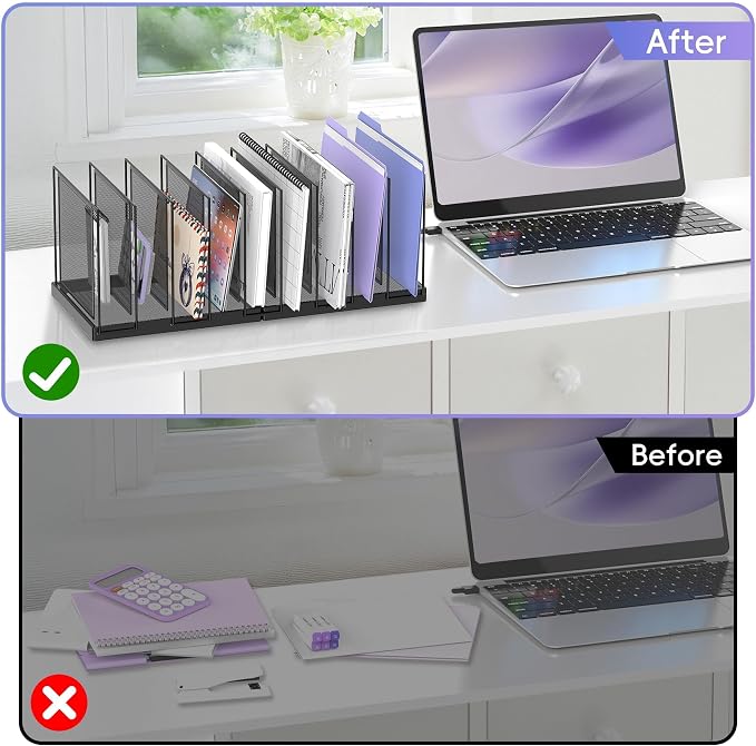 9-Section Desk File Organizer, Vertical File Holder, Mesh Desktop File Folder - Image 6