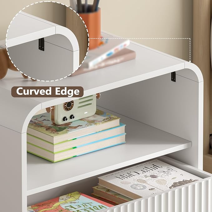 Dresser with 2 Drawers and Charging Station, Fluted Bedside Table with Round - Image 5