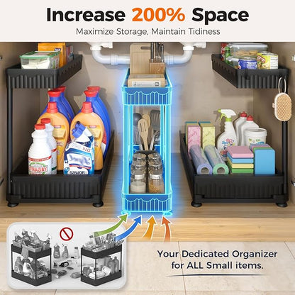 Sevenblue 3 Pack Multi-Purpose Pull-Out Storage Organizers, 2-Tier L-Shaped - Image 2