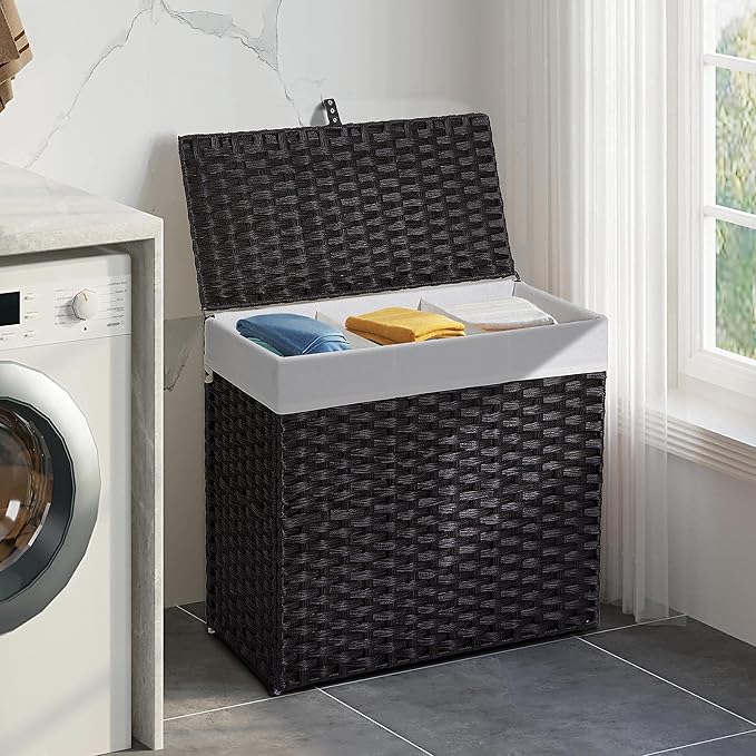 Greenstell Laundry Hamper with Lid, 125L Large Clothes Hamper with 3 Section & - Image 2