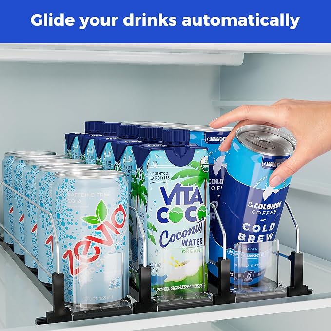 Puricon Drink Organizer for Fridge Pusher Glide, Spring Loaded Fridge Drink - Image 2