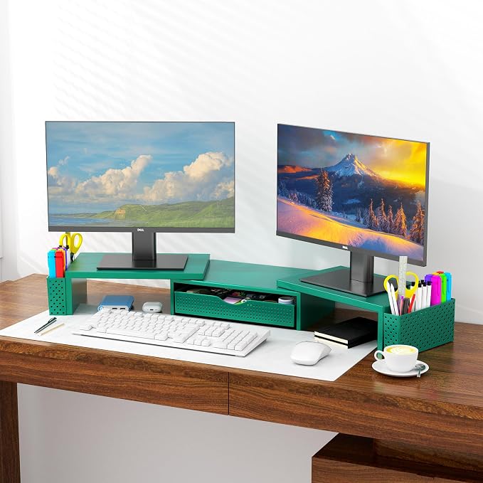 Spacrea Metal Desk Organizers and Accessories, Dual Monitor Stand Riser - Image 4