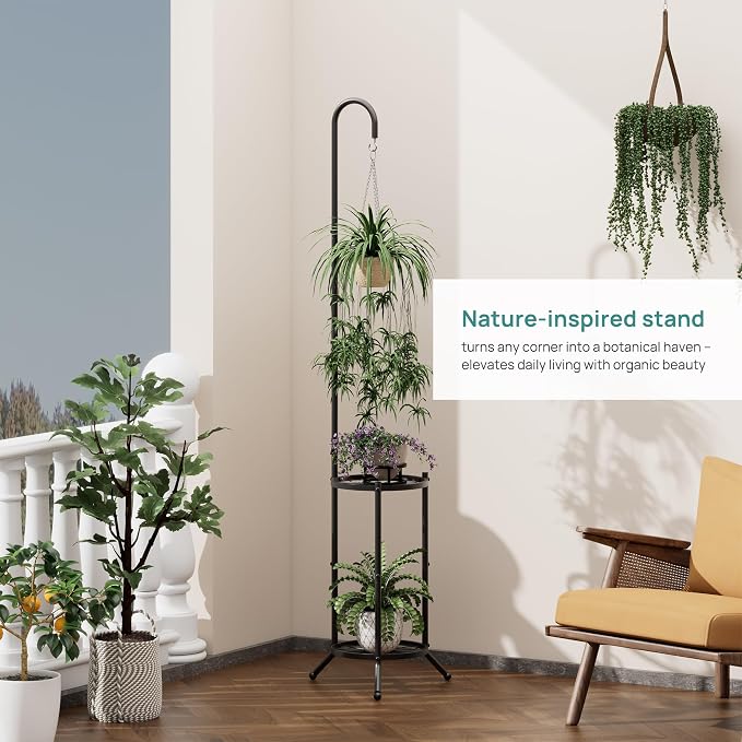 2-Tier Hanging Plant Stand, Heavy Duty Metal Planter Rack - Image 6