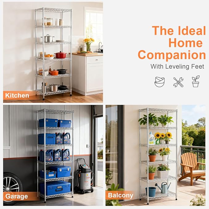 6-Tier Wire Shelving Unit, Metal Shelf Racks - Image 4