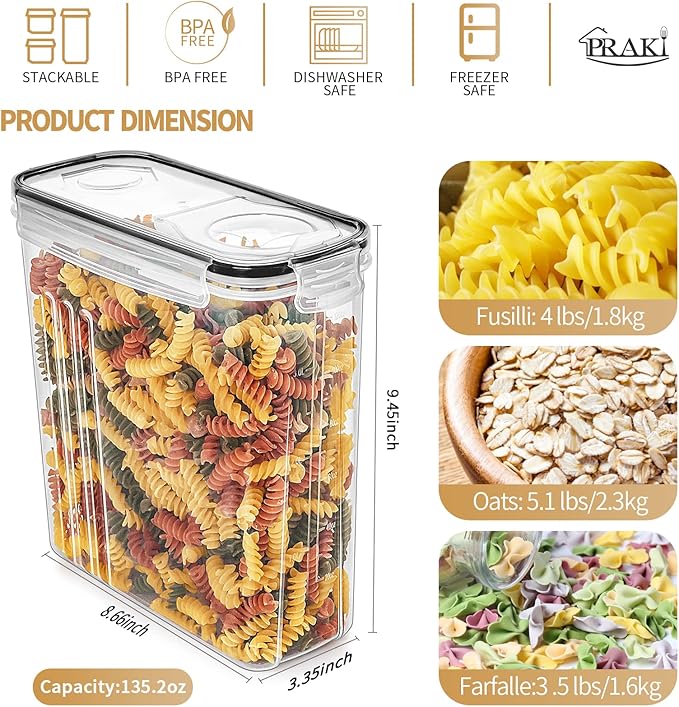 PRAKI Cereal Containers Storage Set, Measuring Cup & Marker - Image 2