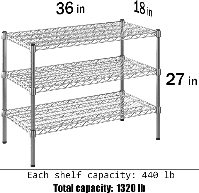 18" Deep x 36" Wide x 27" Height Wire Shelving Kit | 3-Tier | NSF Commercial - Image 3