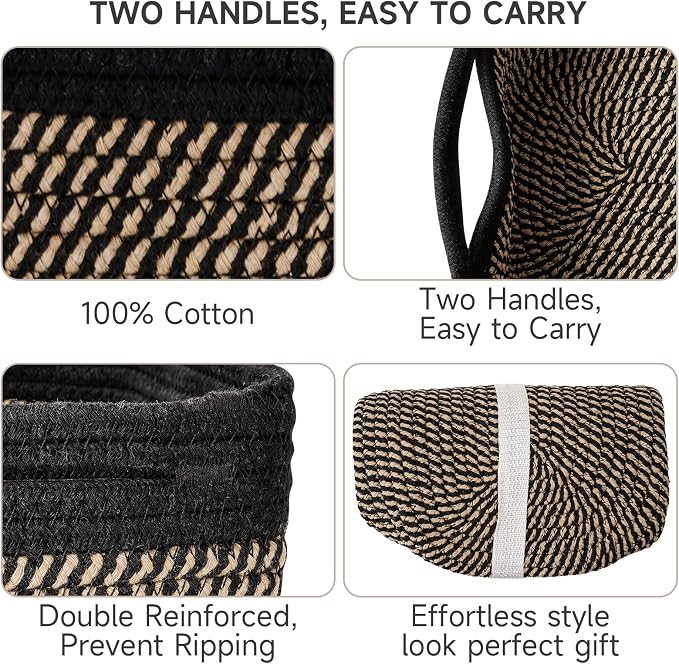 3-Pack Shelf Baskets for Organizing, Closet Organizer Bins, Small Woven Baskets - Image 4