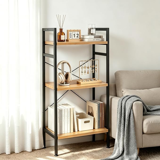HealSmart 3 Tier Bookshelf, Free Standing Book Shelf Home Office Bookcase Shelf - Image 6