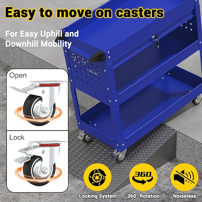 3 Tier Rolling Tool Cart on Wheels, 550 LBS Tool Cart - Image 3