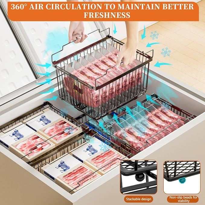 Large Freezer Organizer Bins，Upgraded Bottom Leak-Proof net，Fit 5 to 9 Cu Ft - Image 7