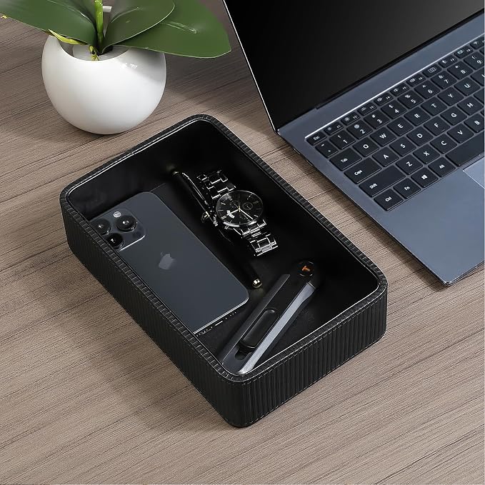 PU Leather Valet Tray Organizer, Small Nightstand Organizer Bedside Desktop - Image 3