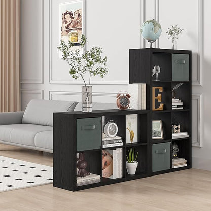 Bookshelf with Storage Bin, 6-Cube Storage Organizer, Modern Wood Open Bookcase - Image 2