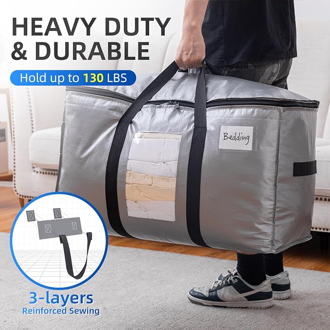 TAILI Extra Large Moving Bags, 4 Pack Silver Heavy Duty Totes - Image 5