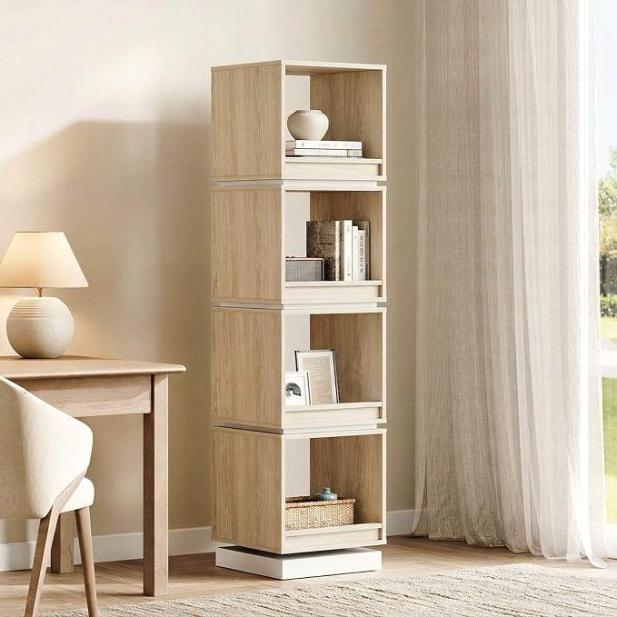 ModernMate 4-Tier Rotating Bookshelf Tower, 360° Spinning Wood Narrow Tall Book by ModernMate