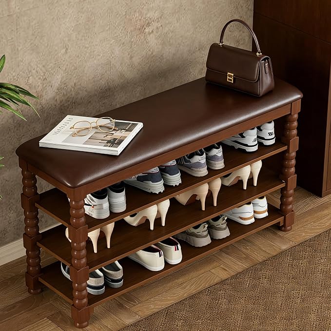 Homleke 3-Tier Solid Wood Shoe Rack Bench by Homleke