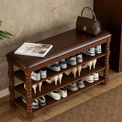 Homleke 3-Tier Solid Wood Shoe Rack Bench by Homleke