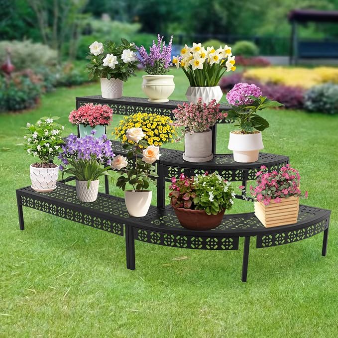 3 Tier Metal Plant Stand, Corner Flower Pot Holder Rack, Stair-Step Style - Image 3