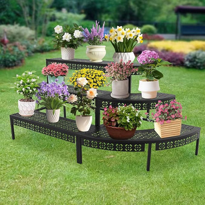 3 Tier Metal Plant Stand, Corner Flower Pot Holder Rack, Stair-Step Style - Image 3