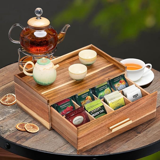 Tea Bag Organizer, Acacia Wood Tea Organizers and Storage Box, Tea Bag Holder - Image 2