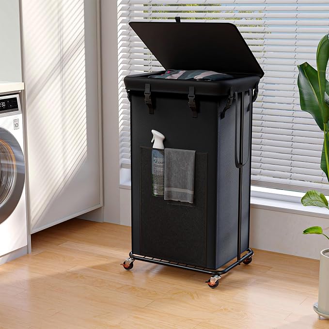 100L Laundry Hamper with Lid, Rolling Laundry Basket with Wheels, Large & Tall by OLLDIDE