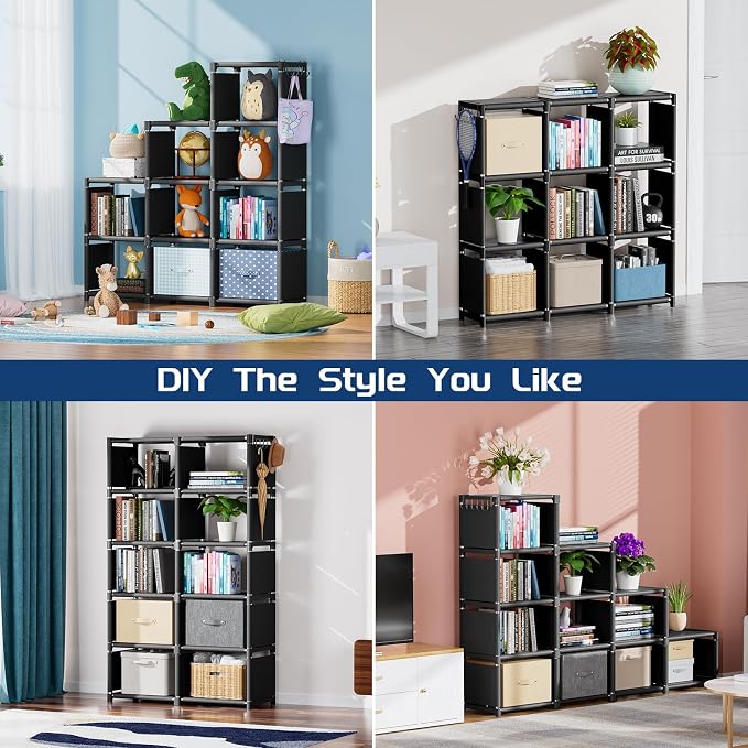 Mavivegue Bookcases: Black Cube Book Shelf, 10 Cube Tall Storage Organizer - Image 3