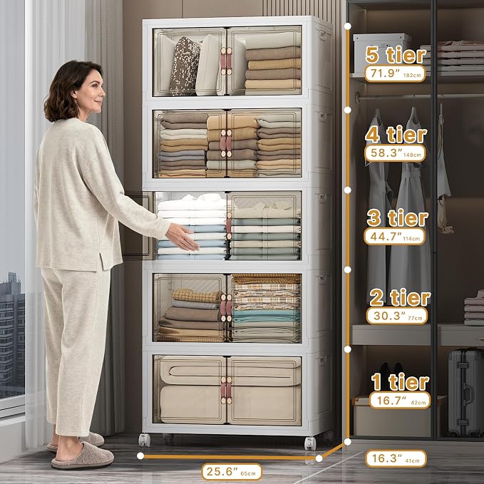 UAMFURI Stackable Storage Bins, 560QT Collapsible Drawers - Image 2