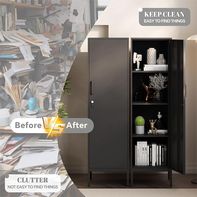 Black Metal Locker Cabinet, 59.1" Lockable Storage Locker - Image 6