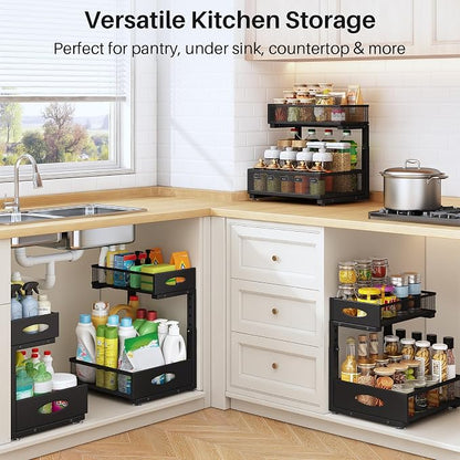 Under Sink Organizer, 2 Pack 2 Tier Pull Out Under Cabinet Organizer Shelf - Image 8