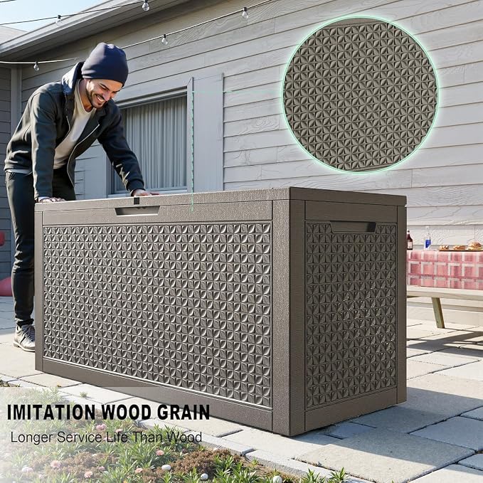 110 Gallon Waterproof Resin Outdoor Storage Box, Weatherproof Outdoor Bin - Image 3