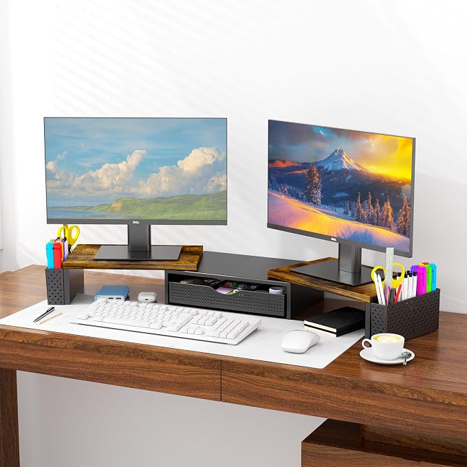 Spacrea Metal Desk Organizers and Accessories, Dual Monitor Stand Riser - Image 4