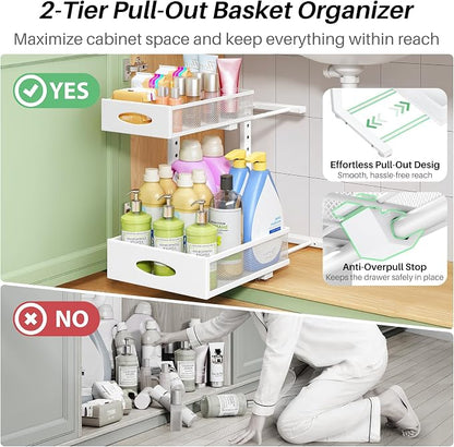 Under Sink Organizer, L-Shaped Adjustable Height, Mesh Sliding Drawer - Image 4