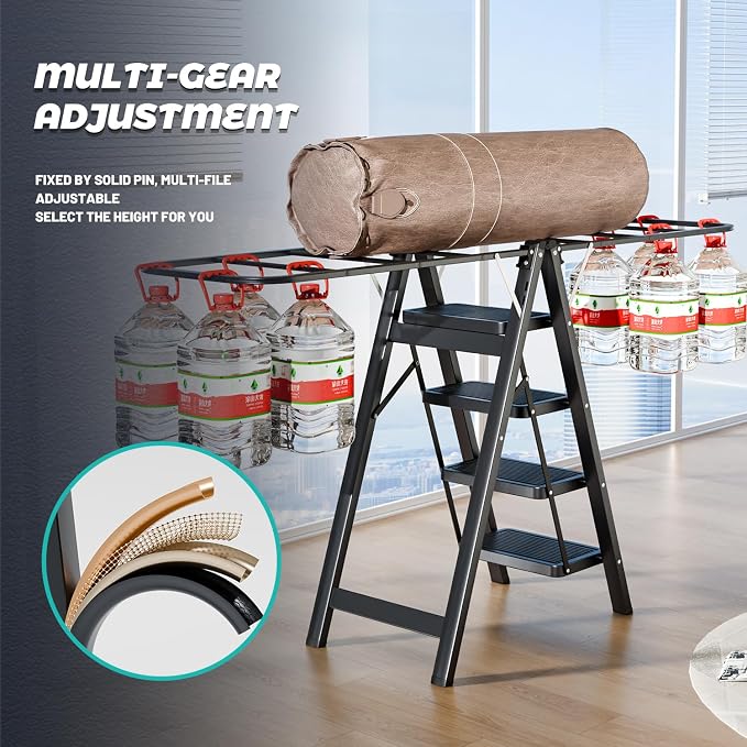 Multi-Functional 5 Step Ladder Used as Clothes Drying Rack, Sturdy Carbon Steel - Image 5