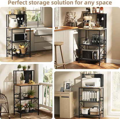 Kitchen Bakers Rack with Pegboard, 4-Tiers Coffee Bar Table, Heavy-Duty Metal - Image 4