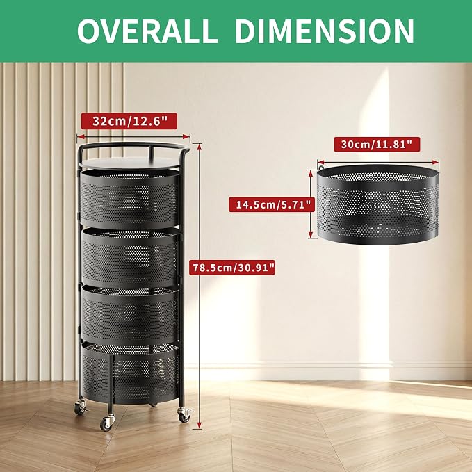 JAQ No Assembly Rotating Kitchen Storage Rack, 4-Tier Metal Basket Organizer - Image 2