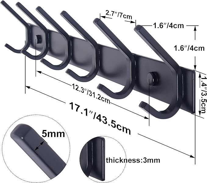 WEBI Coat Rack Wall Mounted, 17-1/8 Inch Hooks - Image 2