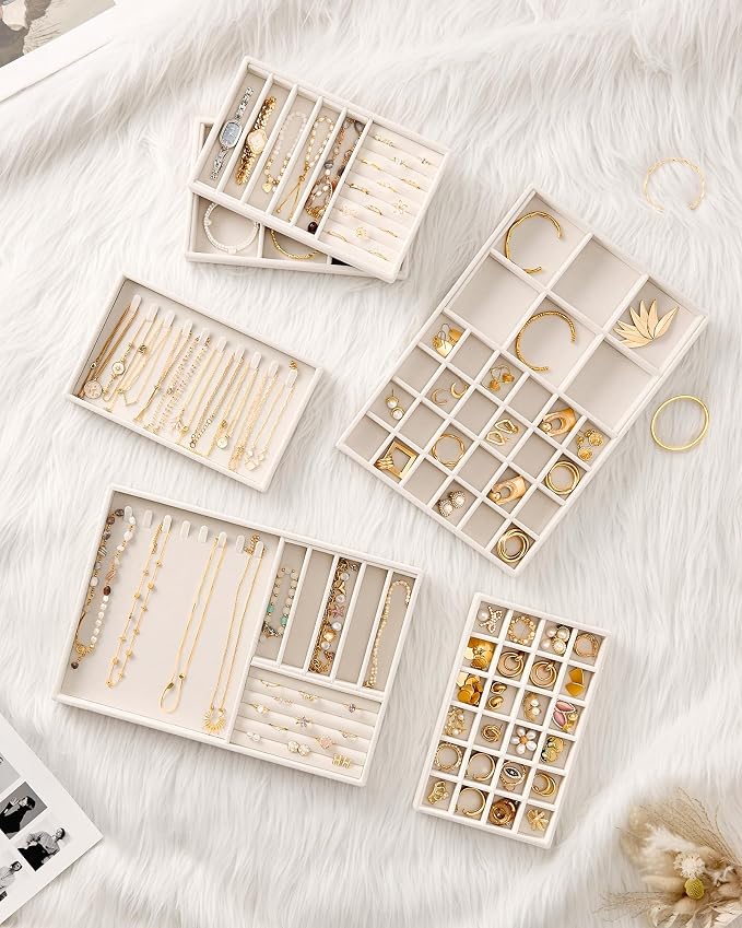 Lolalet Jewelry Drawer Organizer Inserts, Stackable Velvet Tray Jewelry Storage - Image 5