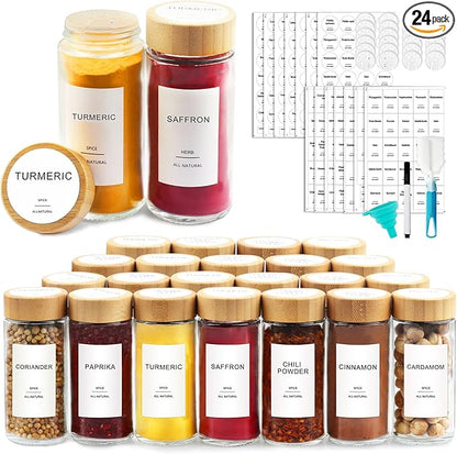 AISIPRIN Glass Spice Jars with 398 Labels-4oz 24 Pcs, Round Seasoning Jars with by AISIPRIN