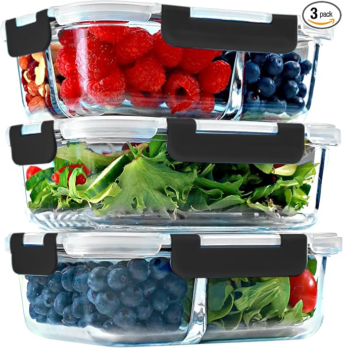 FIT Strong & Healthy Meal Prep Containers, 1 & 2 & 3 Compartments – Glass Bento by FITSTRONGHEALTHY