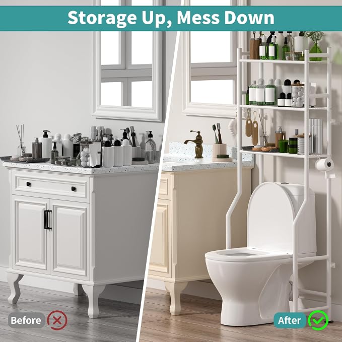 3-Tier Over The Toilet Storage Organizer, Space-Saving Bathroom Rack - Image 6
